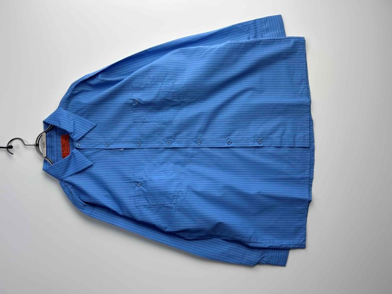 80s-90s UNIVERSAL OVERALL 847-S-7Blue/Navy Stripe Work Shirt (Deadstock / Size XL)