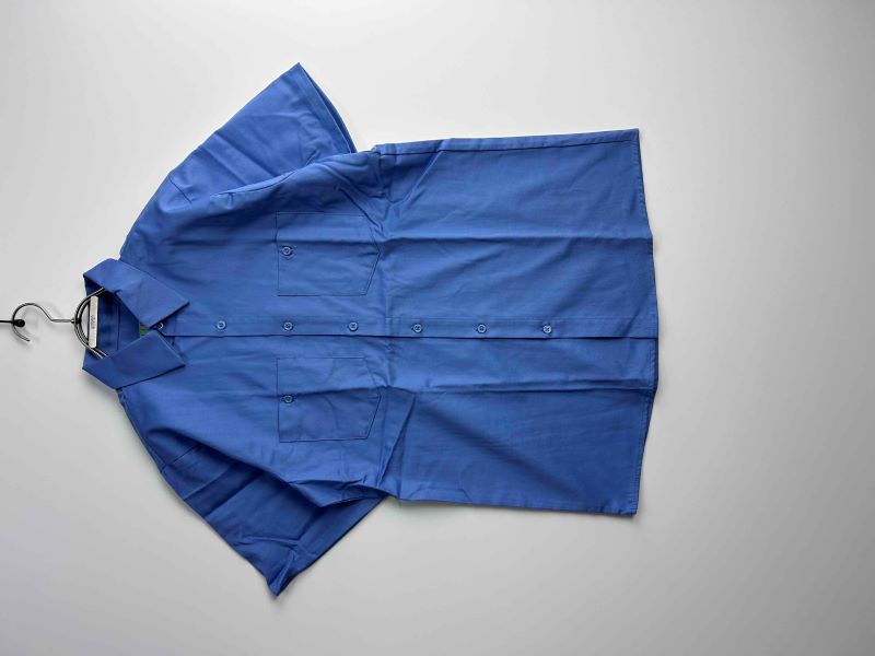 80s-90s UNIVERSAL OVERALL Blue Short Sleeve Work Shirt Press(Deadstock / Size M)