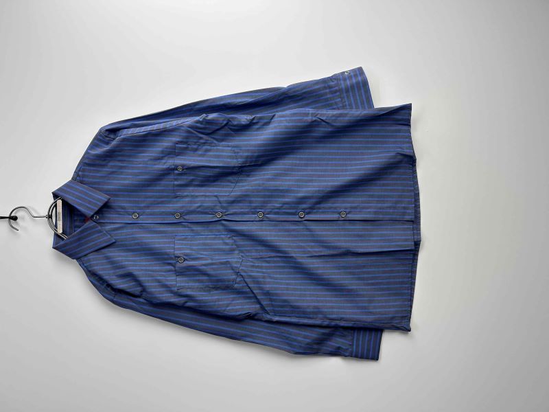 80s-90s UNIVERSAL OVERALL Navy Work Shirt Durable Press(Deadstock / Size S)