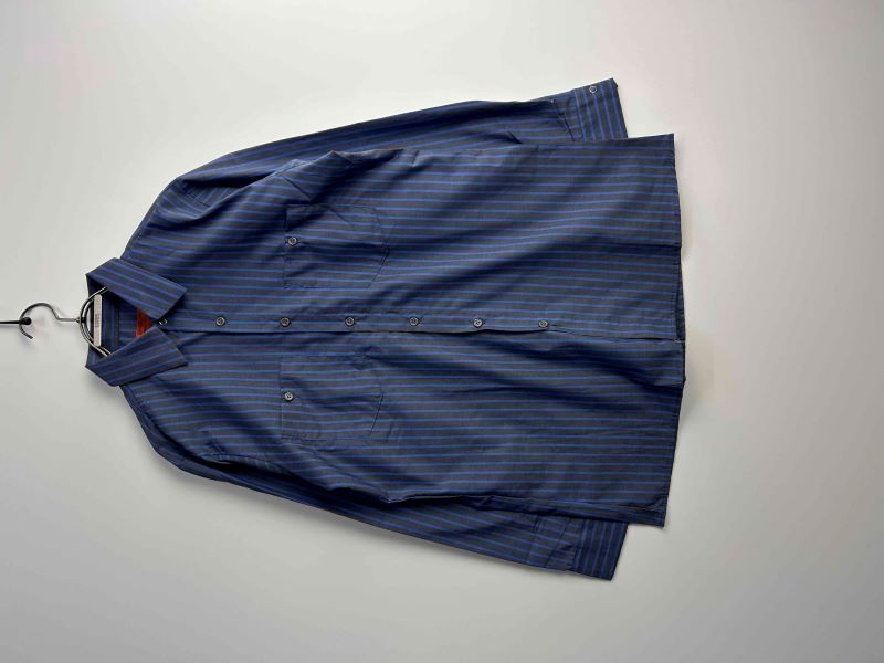 80s-90s UNIVERSAL OVERALL Navy Work Shirt Durable Press(Deadstock / Size M)